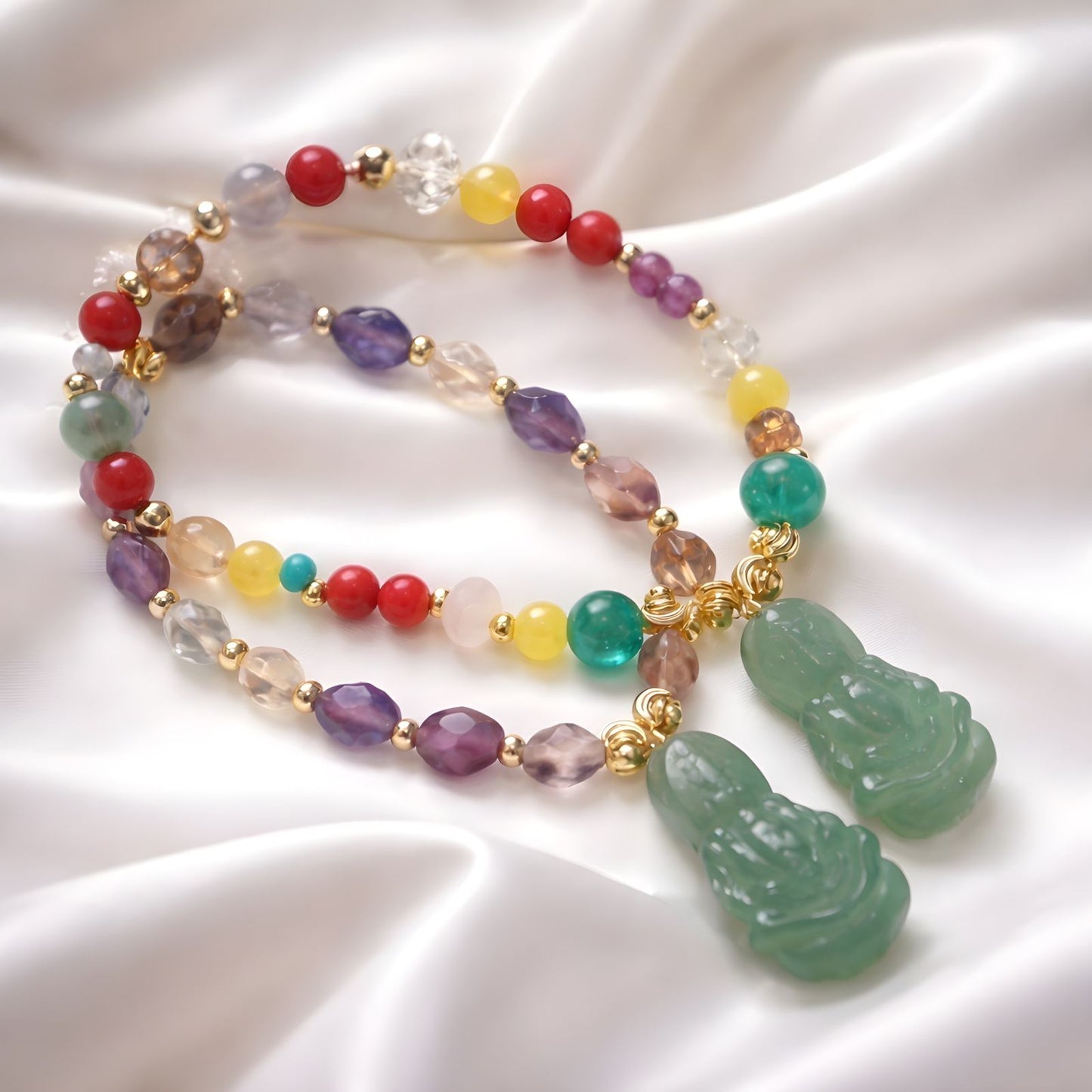 Pulseras con la diosa Kuan yin en jade