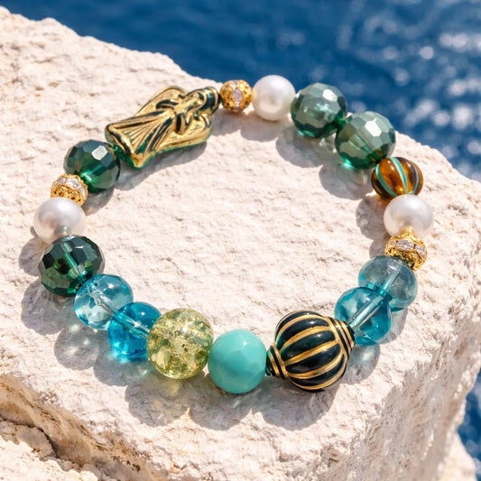 Pulsera linea azul mar cristales y resinas de alta gama con ángel