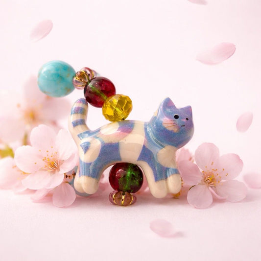Pulsera gemas y acrílicos de alta gama con gatito hecho a mano en cerámica
