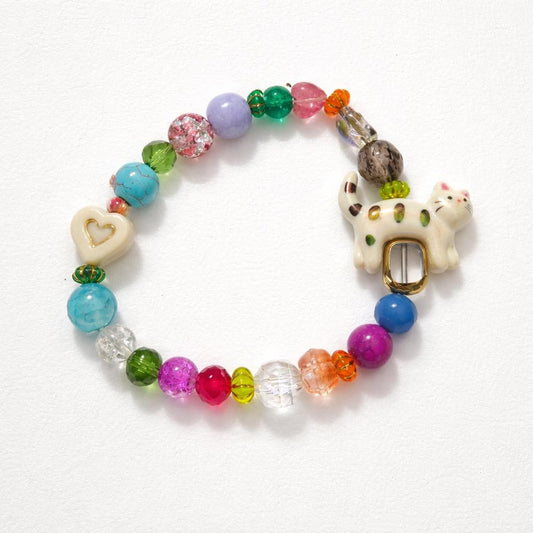 Pulsera gemas y resinas con gatito en cerámica