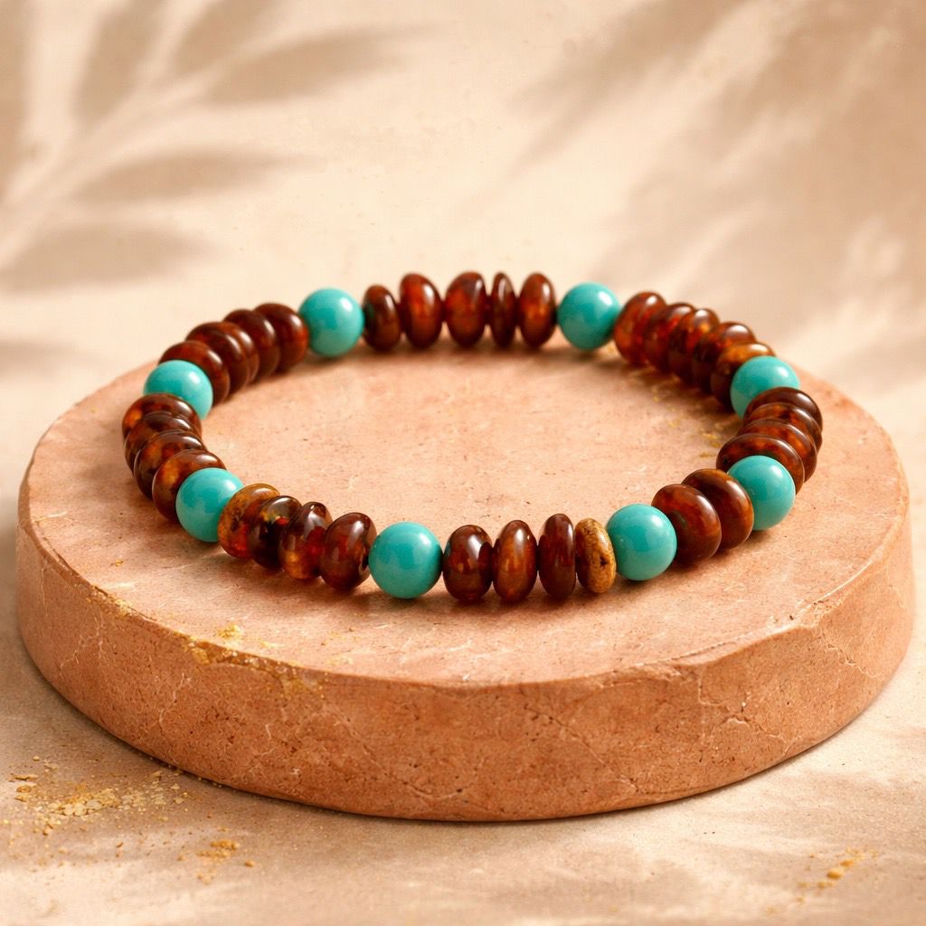 Pulsera de auténtico ámbar del mar báltico y turquesa resina de alta gama