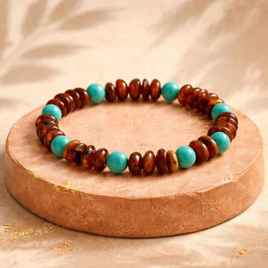 Pulsera de auténtico ámbar del mar báltico y turquesa resina de alta gama